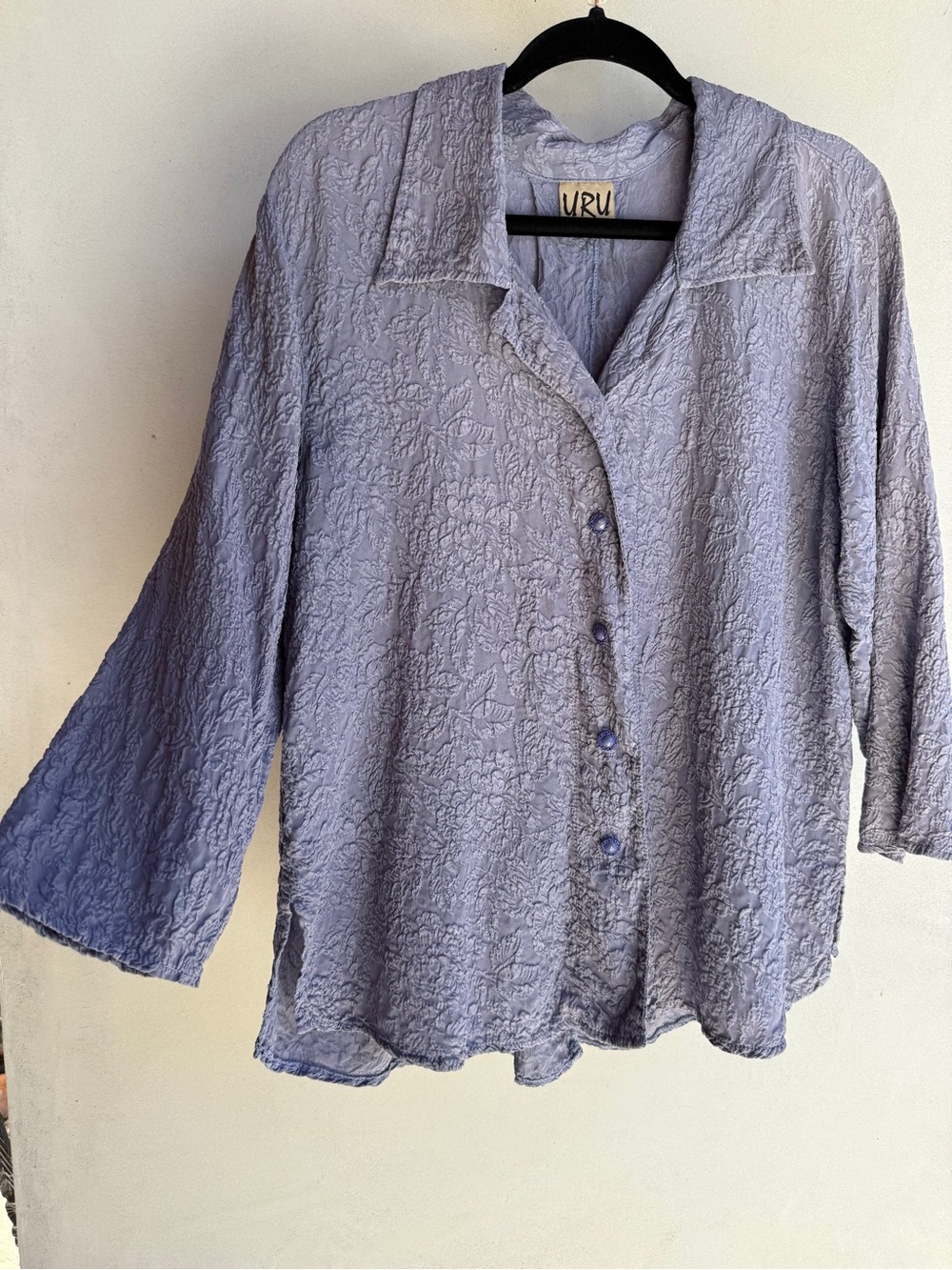 URU Silk Top blouse kimono cardigan L XL washable Long SLV- vintage gray purple